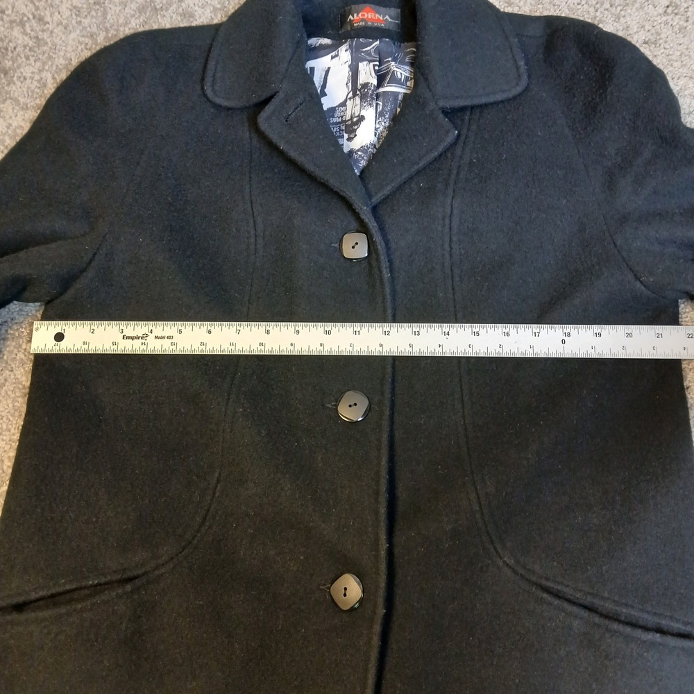 Alorna Black Wool Blend Car Coat Vintage Graphic Lining Made in USA Womens L - Picture 7 of 10